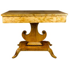 Biedermeier Empire Swedish Antique Horn Motif Table Golden Birch Ormolu 