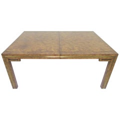 Hollywood Regency Mastercraft Burl Wood Parsons Dining Table with Two Leaves