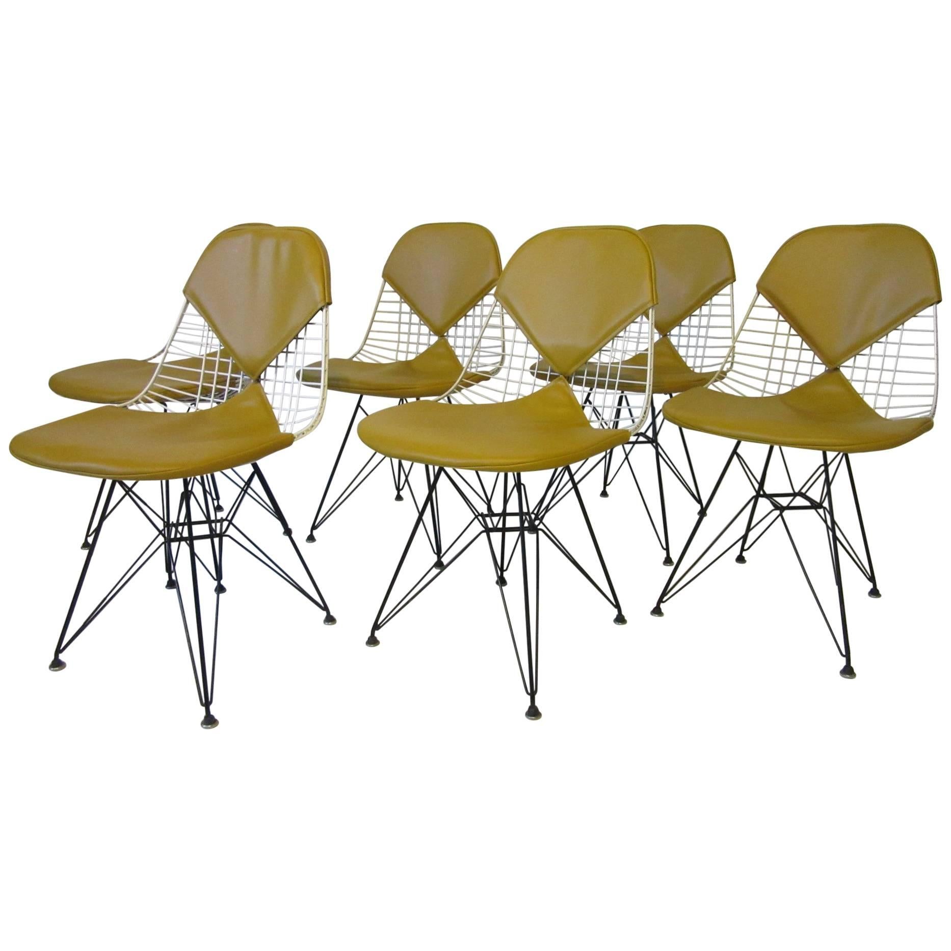 Eames Herman Miller Wire and Upholstered Eiffel Tower Dining Chairs