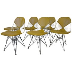 Eames Herman Miller Wire and Upholstered Eiffel Tower Dining Chairs