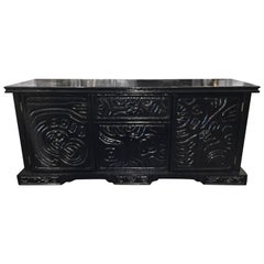 Brutal Carved Wood Lacquered Credenza by Witco 