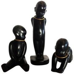 Trio of Barsony African Babies Ceramic Statues