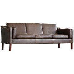 Borge Mogensen Style Sofa in Chocolate Brown Leather