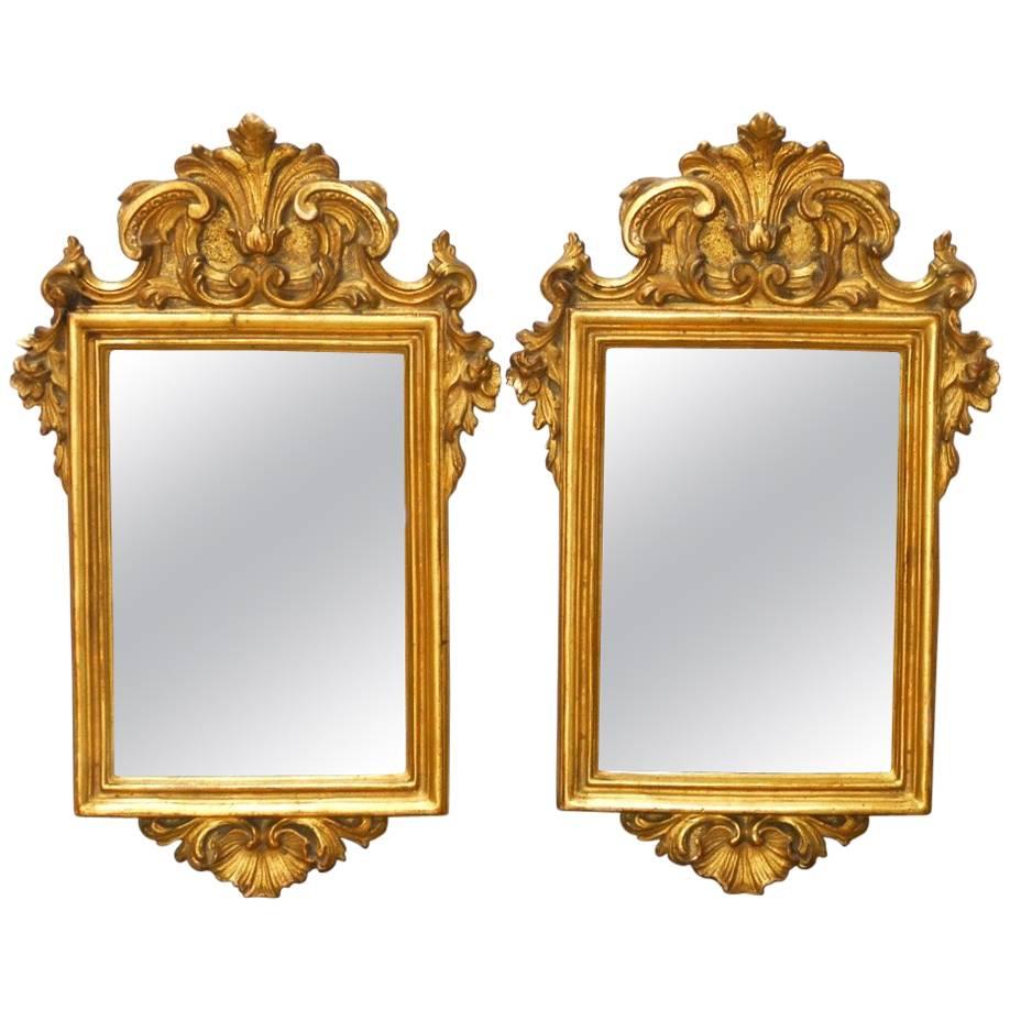 Pair of Italian Rococo Giltwood and Gesso Mirrors