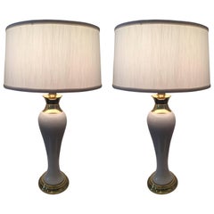 Pair of Tommi Parzinger Style Porcelain Brass Lamps 3