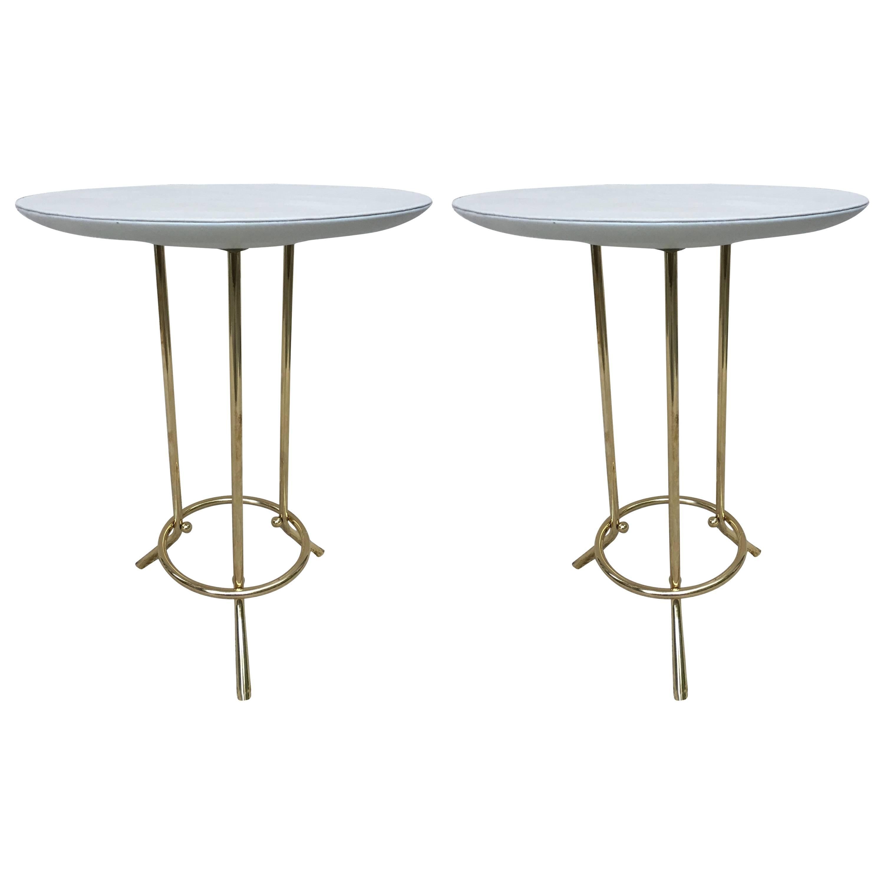 Paire de tables en cuir et parchemin en laiton de style Cedric Hartman