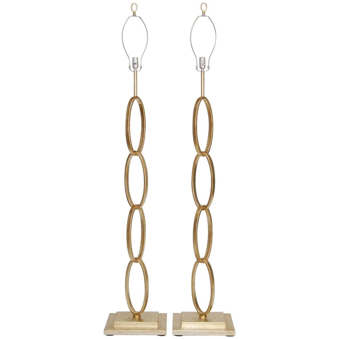 Pair of Silver Leaf Chain Link Floor Lamps by Currey