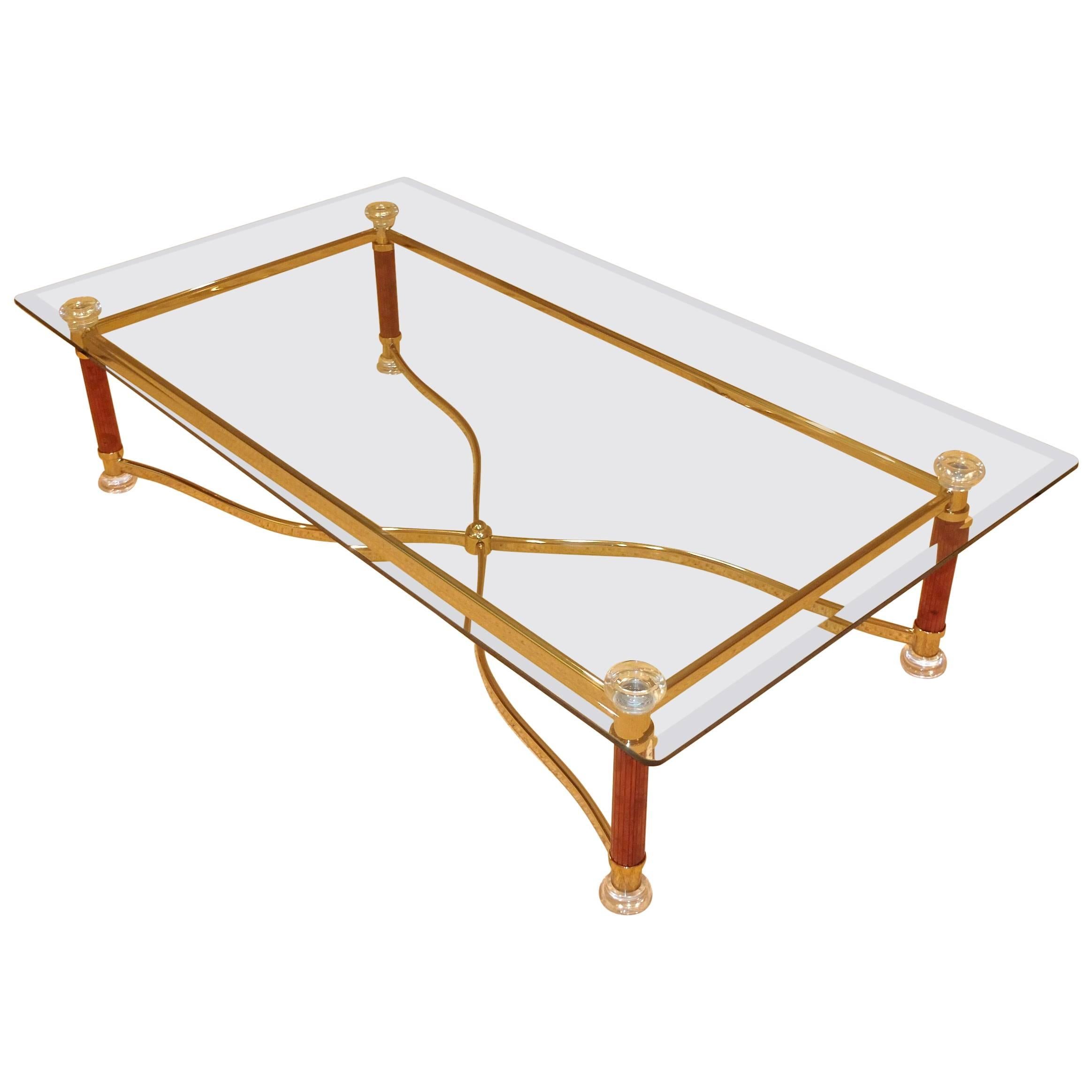 Jasper Stone, Lucite, Brass and Glass Top Cocktail Table For Sale