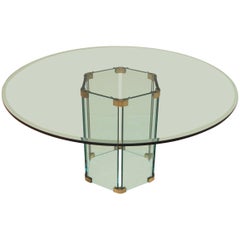 Pace Collection Round Dining Table Hexagonal Glass and Brass Base
