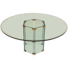 Pace Collection Round Dining Table Hexagonal Glass and Brass Base