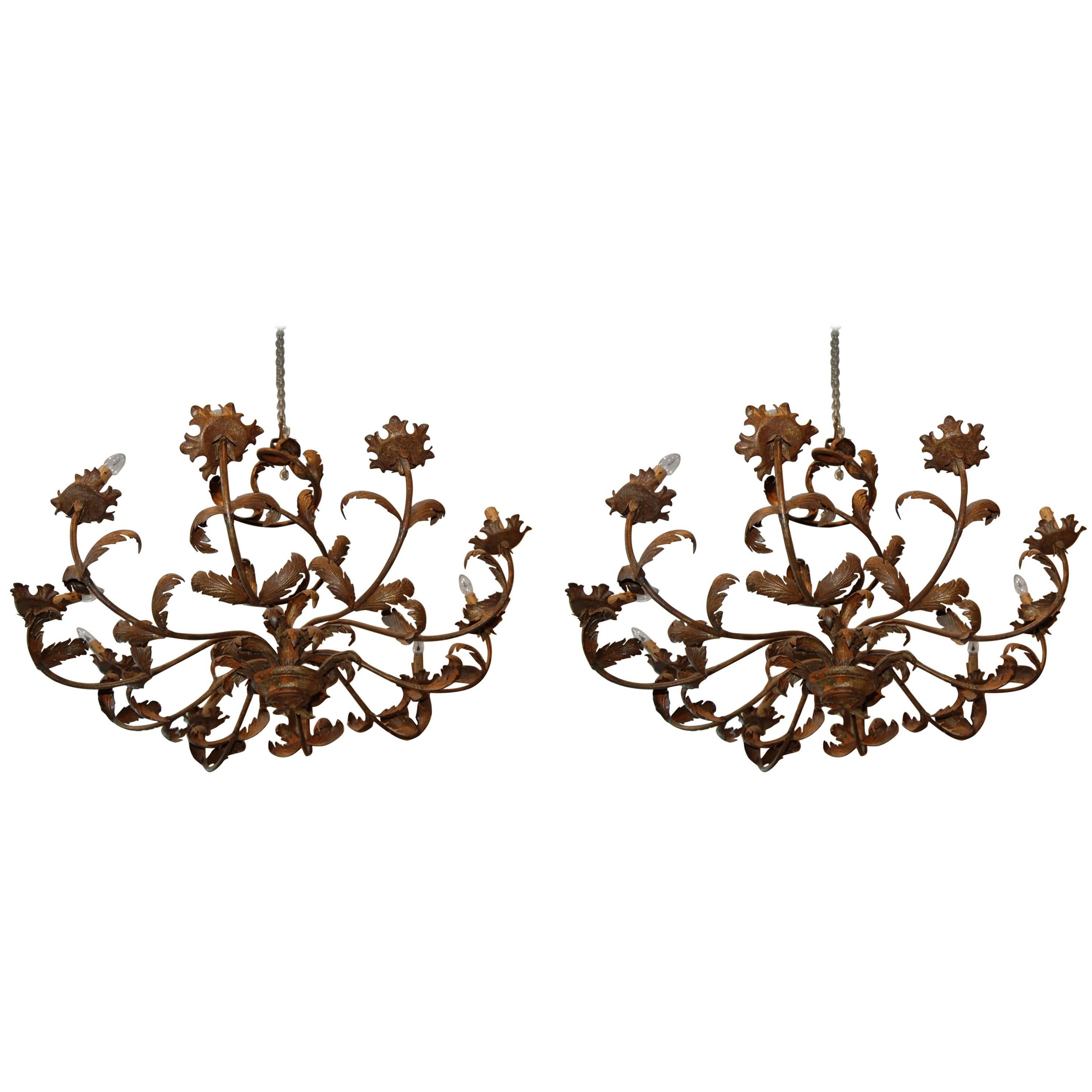 Pair of Belle Epoch Iron Chandeliers