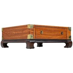 Chinoiserie Asian Inspired Bassett Coffee Table with Brass Accents