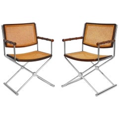 Pair of Mid-Century Chrome and Caned Director Chairs