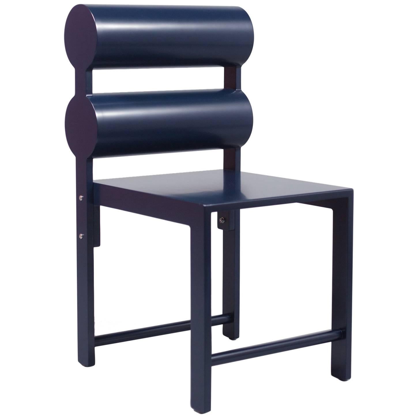 Waka Waka Contemporary Indigo Blue Lacquer Double Cylinder Dining Chair For Sale