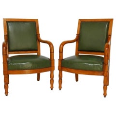 Pair of French Empire Mahogany Library Chairs