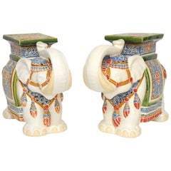 Pair of Chinese Ceramic Elephant Garden Stools or Drink Tables