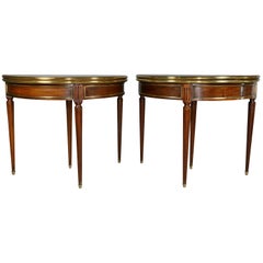 Pair of Directoire Style Mahogany and Brass-Mounted Console/Games Tables
