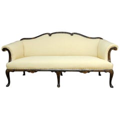 19th Century Chinese Chippendale Black Lacquer Chinoiserie Sofa