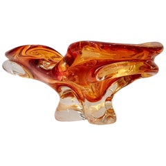 Mid-Century Art Glass Amber Footed Bowl by Chalet Canada