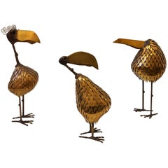 Vintage Brass and Bronze Family of Dodo Birds Sculptures