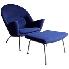 Hans Wegner Lounge Chair and Footstool Model 468 Oculus by Carl Hansen Blue No.2