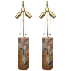Pair of Quartz and Brass Table Lamps
