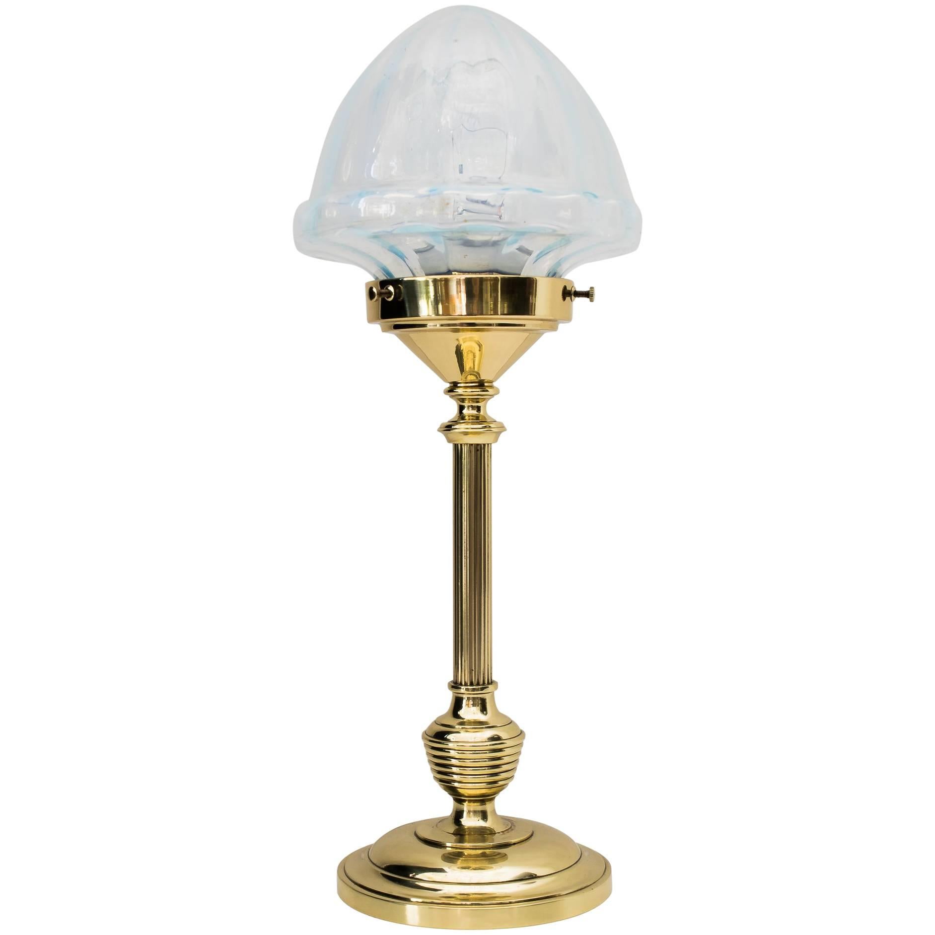 Art Deco Table Lamp with Opaline Glass Shade For Sale