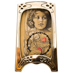 Antique Beautiful Art Noveau Brass Picture Frame, circa 1909s