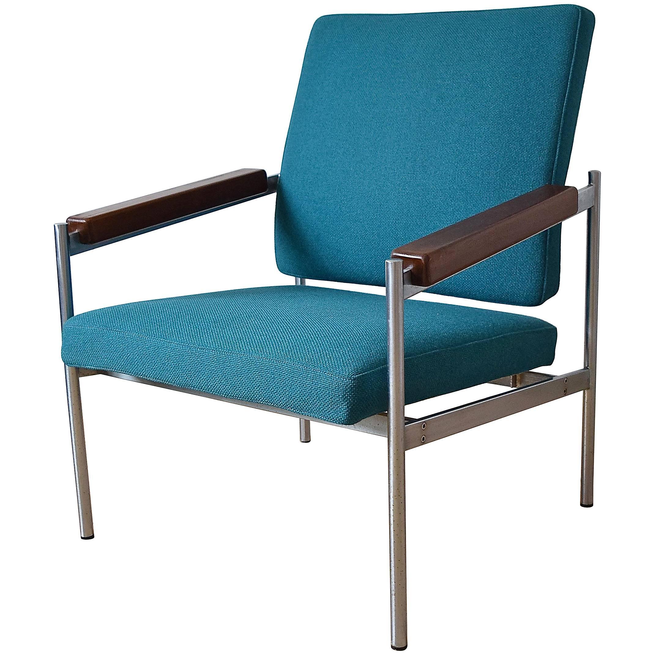 Danish Mid-Century Kay Bæch Hansen Chrome & Teak Lounge Chair For Fritz Hansen For Sale