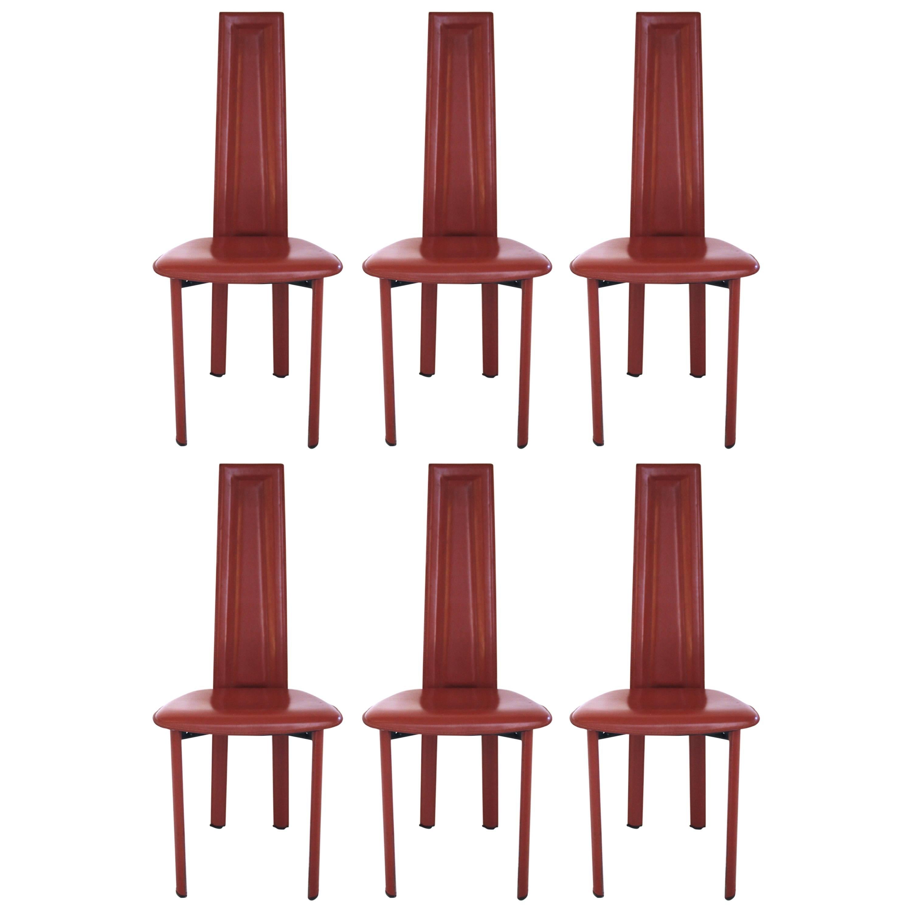 Set of Six Chairs, Leather, circa 1970, Italy