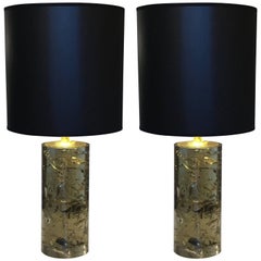Exceptional Pair of Late 20th Century Light Green Fractal Resin Table Lamps