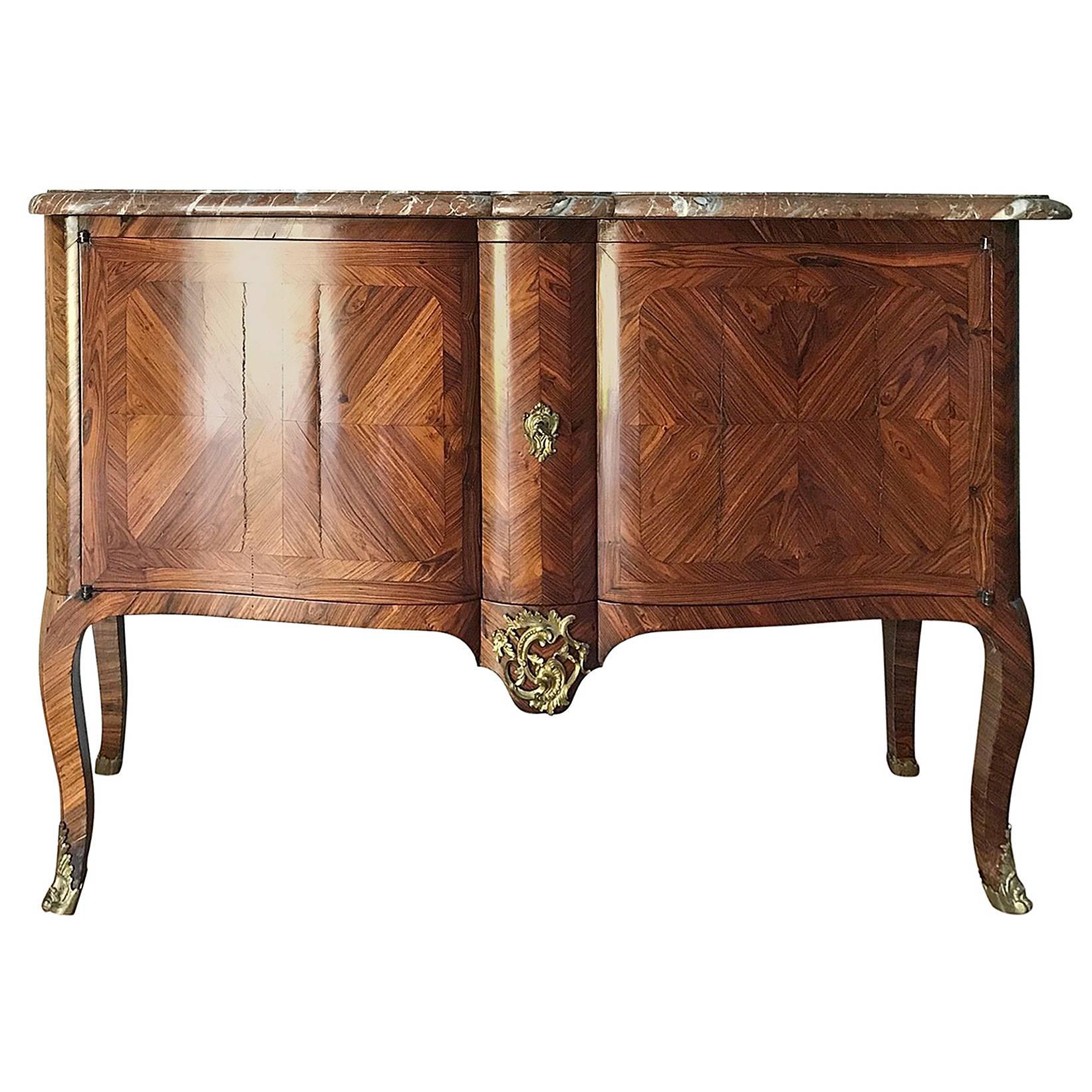 French Louis XV Style Enfilade Buffet Credenza with Marquetry Early 19th Century