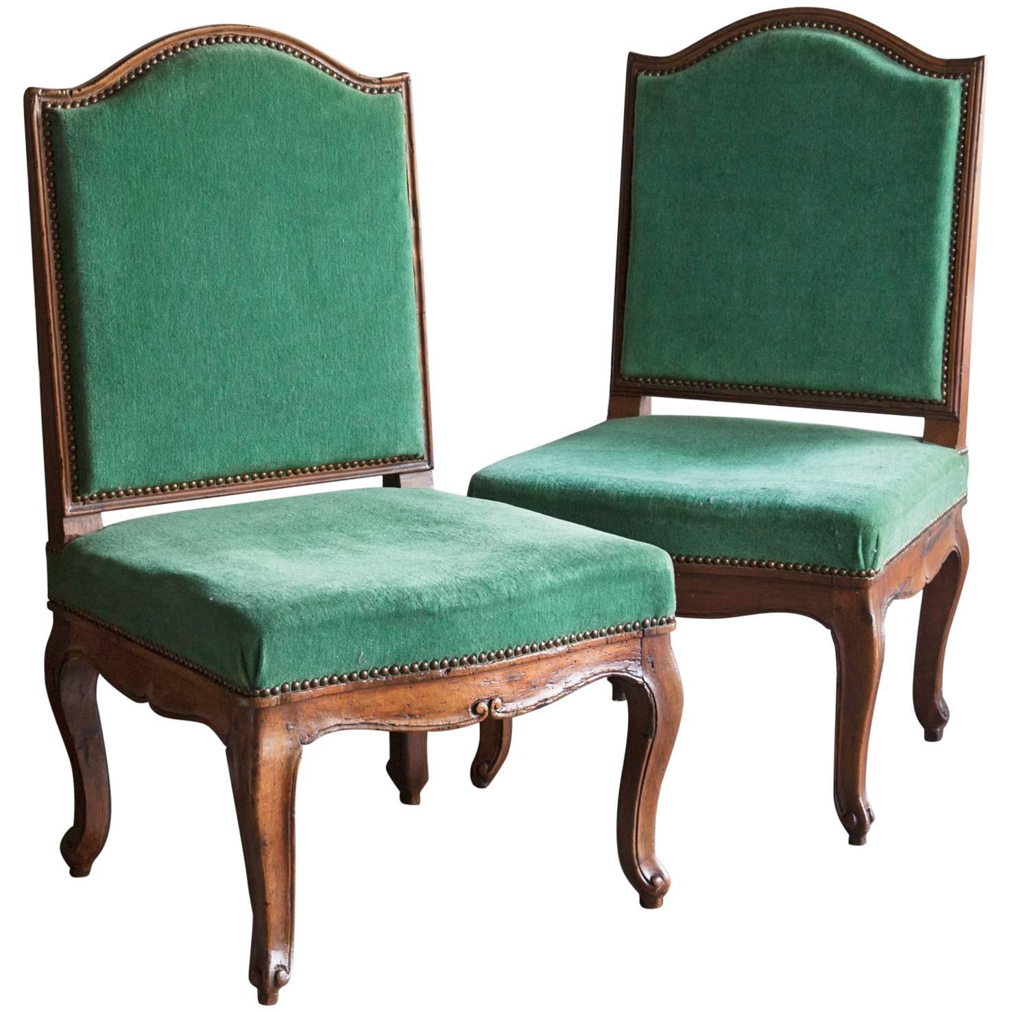 Pair of Louis XV Walnut Chairs with Shaped Backs, France, circa 1750