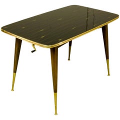 Mid-Century Elegant Brass with Black and Gold Painted Glass Game Table