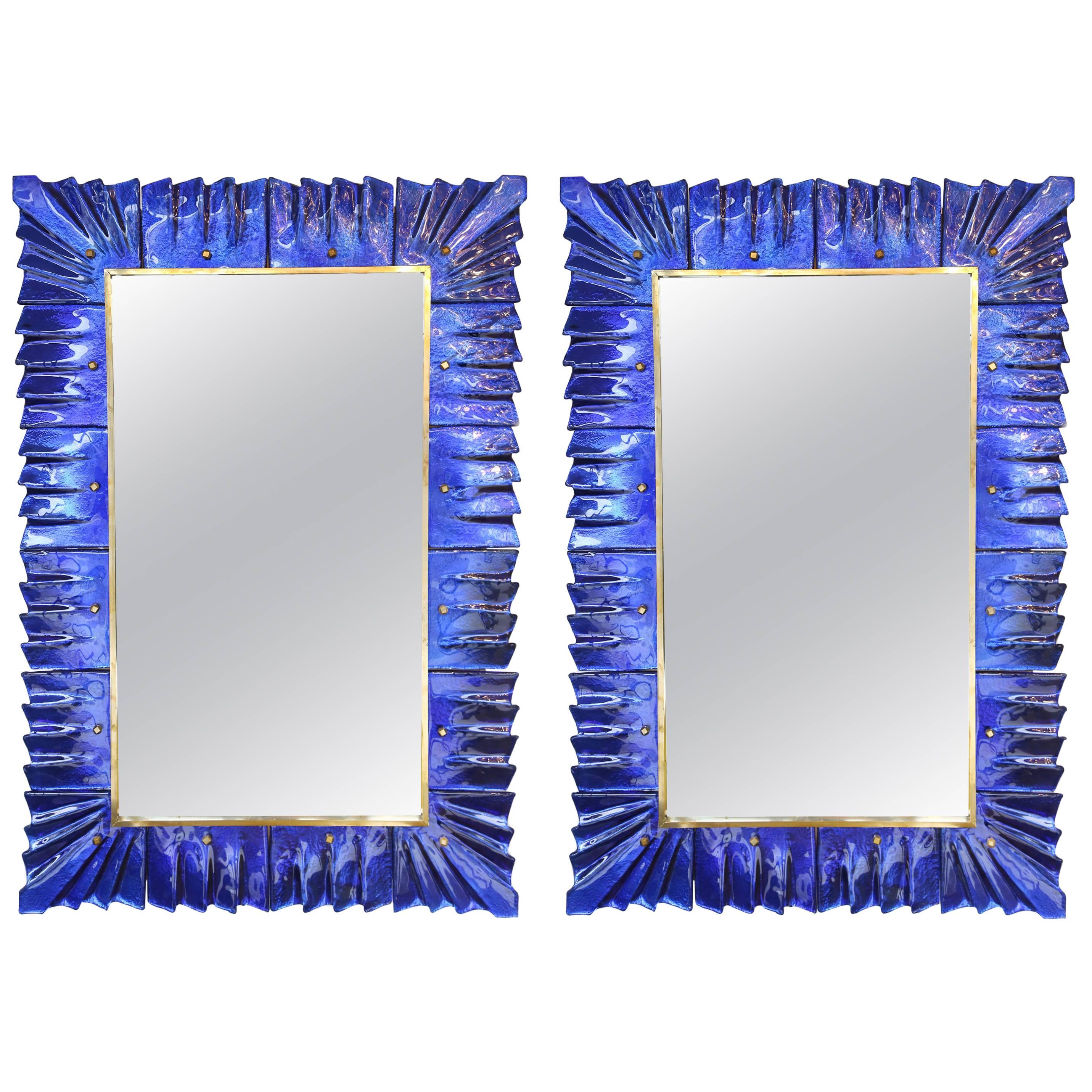 Rectangular Murano Cobalt Blue Glass Mirror