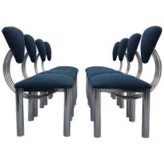 Set of Eight Mid-Century Art Deco Style Italian Chrome Dining Chairs