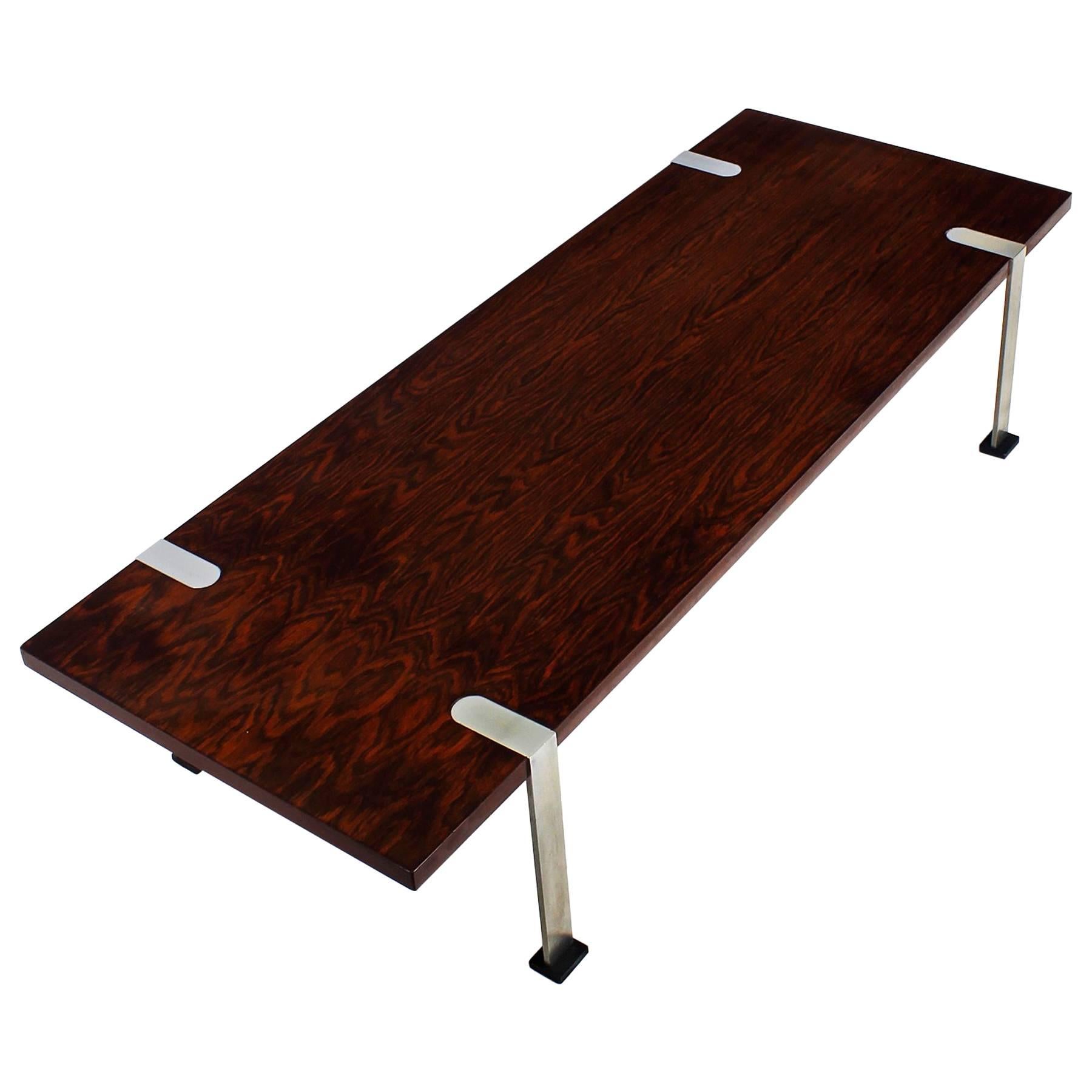 1960´s Coffee Table, mahogany veneer, nickel plated steel - Italy 