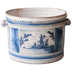 Antique 18th Century Blue and White Faience 'Pot a Oranger' Nevers, France