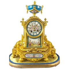 19th Century Mantel Clock Gilt Ormolu Bronze & Blue Sevres by Japy Freres