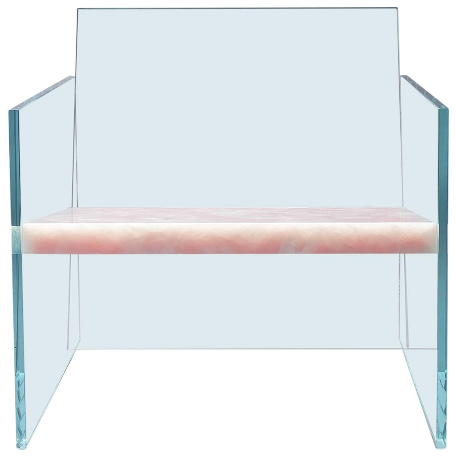 How Fragile This Love Glass and Stone Contemporary Lounge Chair For Sale