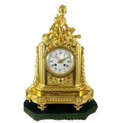 Early 1800s French Empire Gilt Ormolu Bronze Mantel Clock & Base Julien Leroy