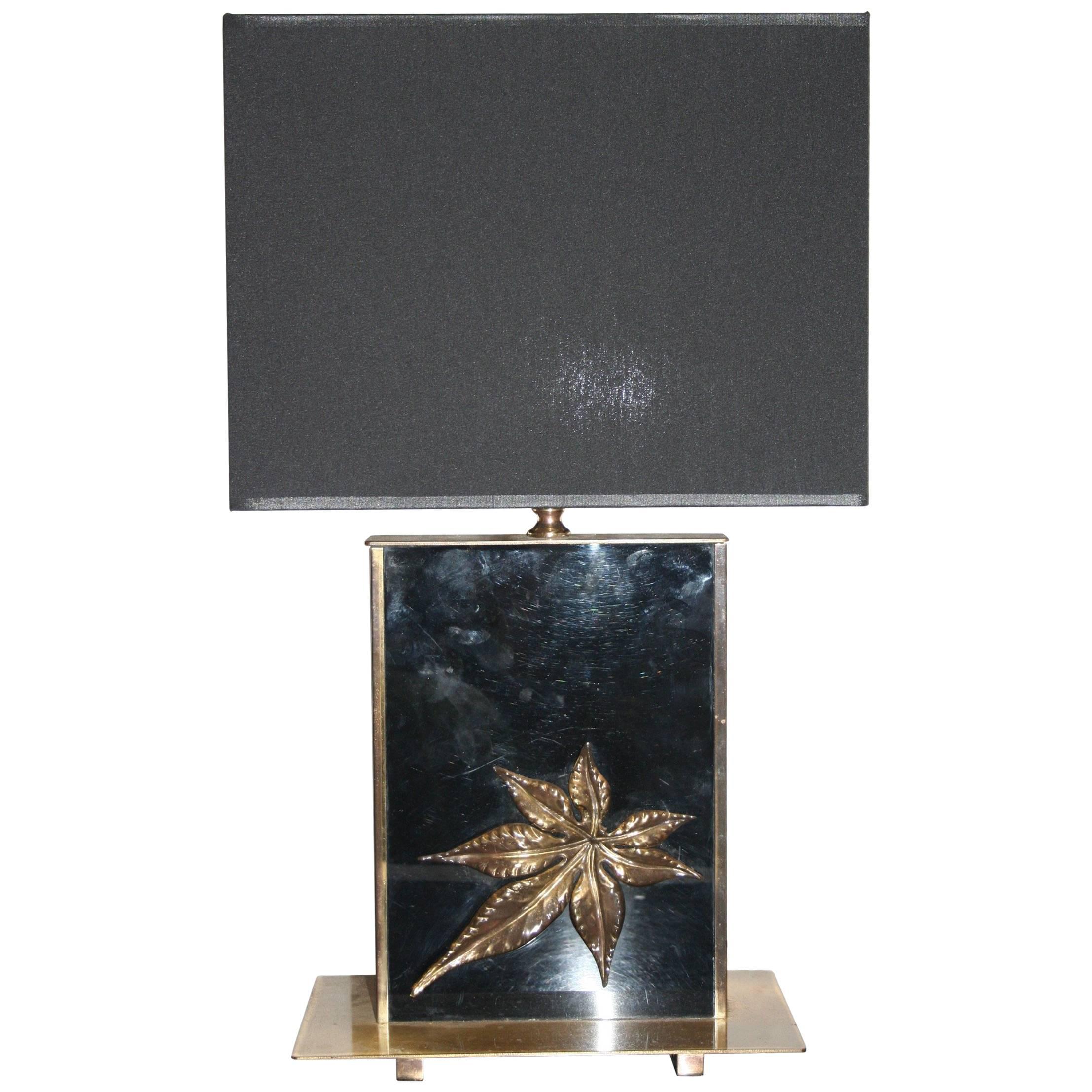 1960s Italian Brass and Black Glass Table Lamp For Sale