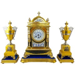 Antique 19th Century French Mantel Clock Set Ormolu Bronze and Porcelain, Achille Brocot