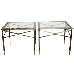 Pair of Directoire Style Glass Top Side Tables Attributed to Mastercraft
