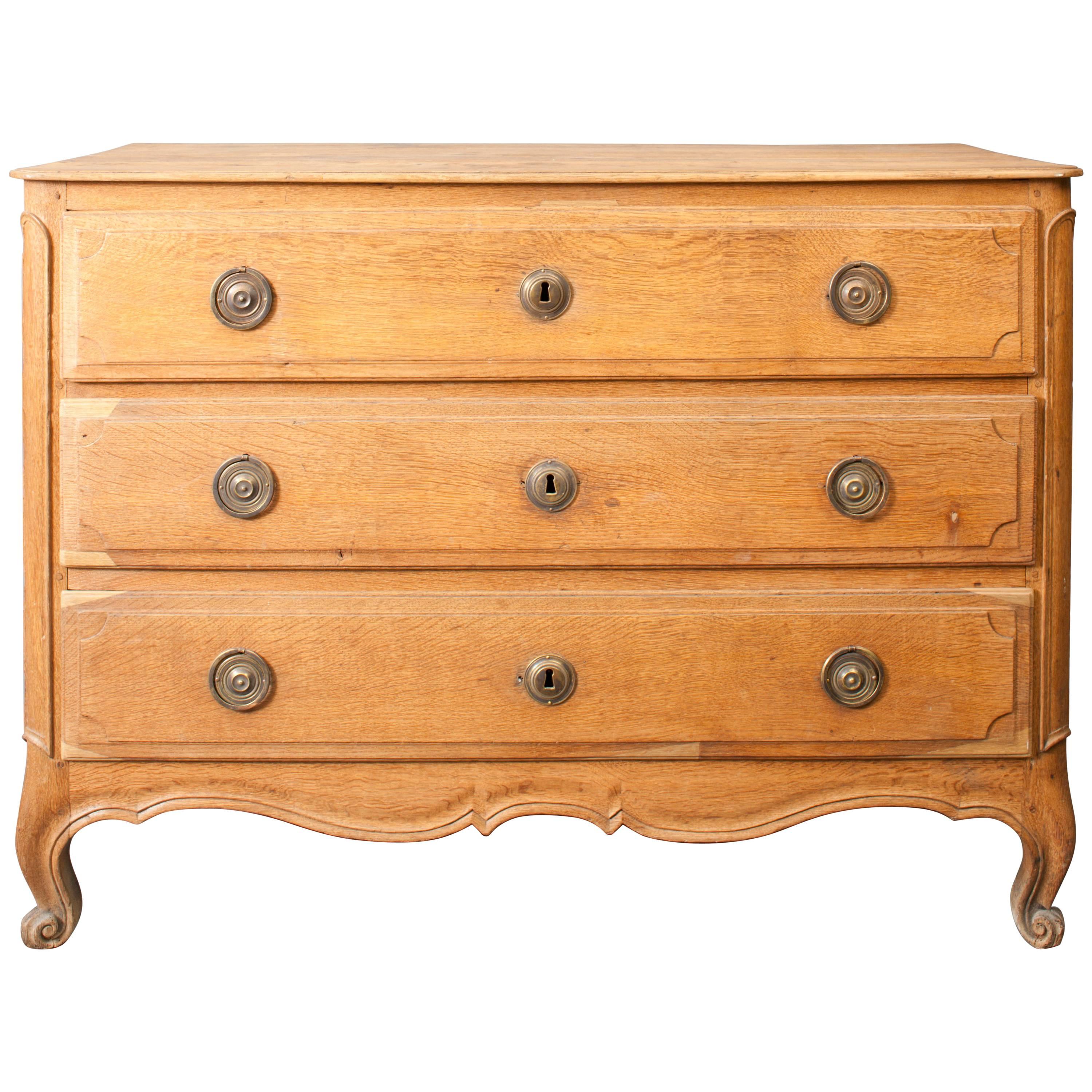Late 19th Century Chest of Drawers in the Style of Louis XV Made of Oak & Brass