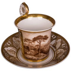 Historic Biedermeier Collection Cup and Saucer Veduta View Gold Painting