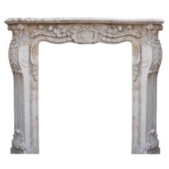 Antique Style Carved Stone White Travertine Fire Surround