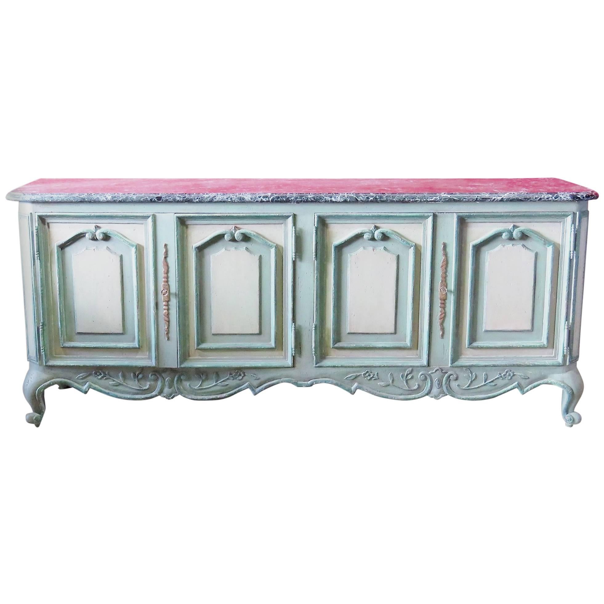 Large Louis XV Style Gustavian Style Marble-Top Sideboard