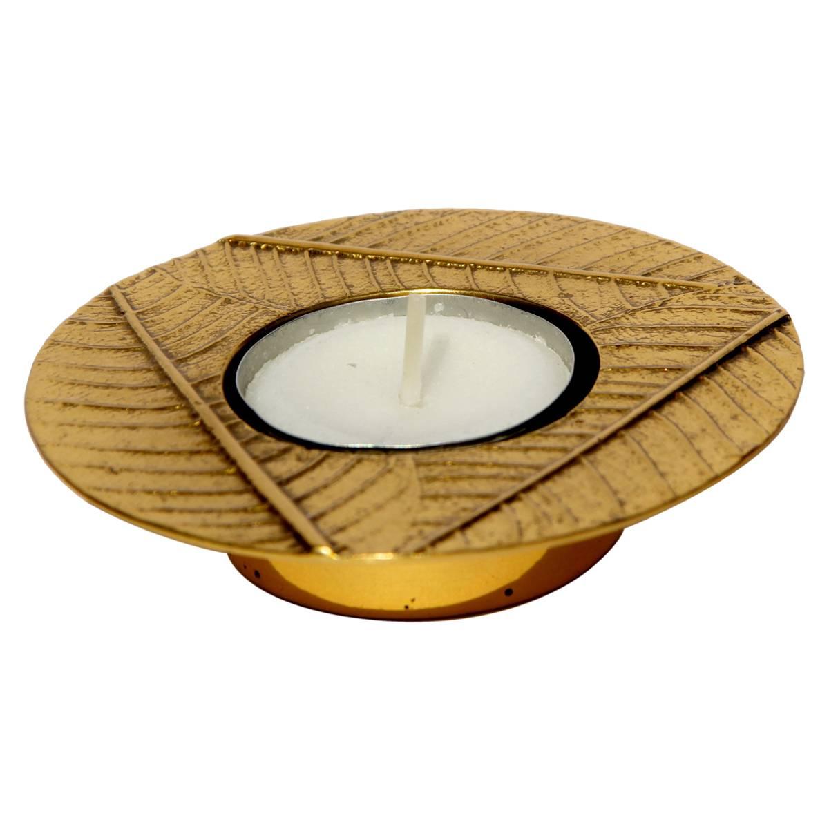 Cast Brass Leaf Tea-light Candle-holder
