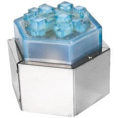 Italian Lamp in the Manner of Poliarte, Hexagon Base and Blue Glass Shade, 1960s 6